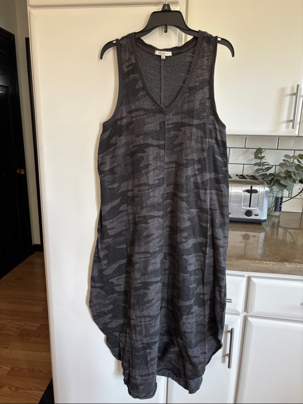 Z Supply Charcoal Camo Sleeveless V-Neck Asymmetrical Dress
